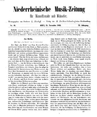 Niederrheinische Musik-Zeitung für Kunstfreunde und Künstler Samstag 28. November 1863