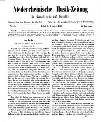 Niederrheinische Musik-Zeitung für Kunstfreunde und Künstler Samstag 5. Dezember 1863