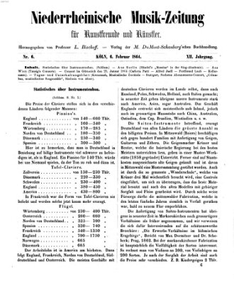 Niederrheinische Musik-Zeitung für Kunstfreunde und Künstler Samstag 6. Februar 1864