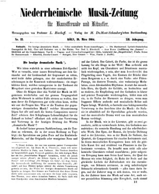 Niederrheinische Musik-Zeitung für Kunstfreunde und Künstler Samstag 19. März 1864