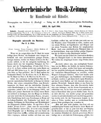 Niederrheinische Musik-Zeitung für Kunstfreunde und Künstler Samstag 23. April 1864