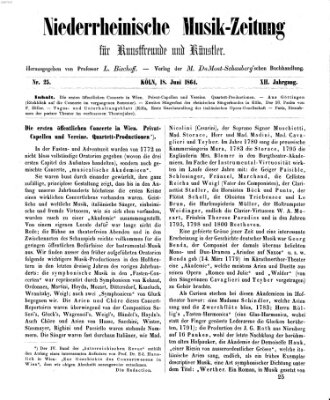 Niederrheinische Musik-Zeitung für Kunstfreunde und Künstler Samstag 18. Juni 1864