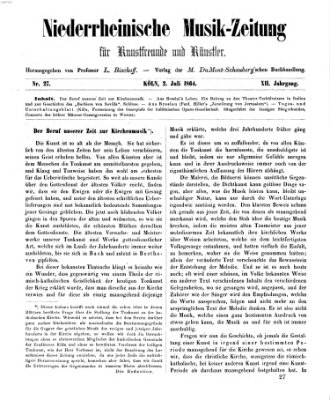 Niederrheinische Musik-Zeitung für Kunstfreunde und Künstler Samstag 2. Juli 1864