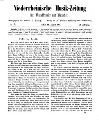 Niederrheinische Musik-Zeitung für Kunstfreunde und Künstler Samstag 20. August 1864