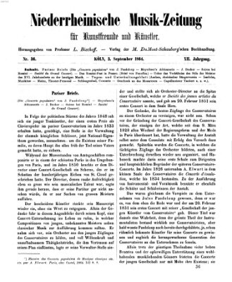 Niederrheinische Musik-Zeitung für Kunstfreunde und Künstler Samstag 3. September 1864