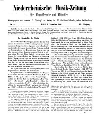 Niederrheinische Musik-Zeitung für Kunstfreunde und Künstler Samstag 5. November 1864