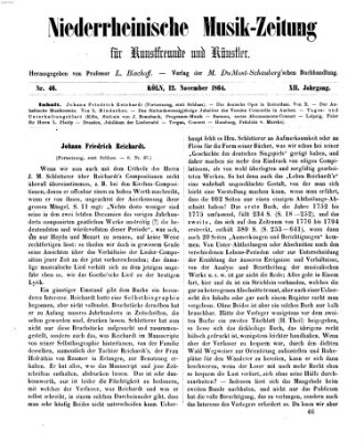 Niederrheinische Musik-Zeitung für Kunstfreunde und Künstler Samstag 12. November 1864