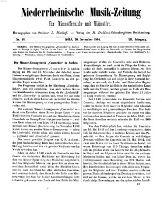 Niederrheinische Musik-Zeitung für Kunstfreunde und Künstler Samstag 26. November 1864