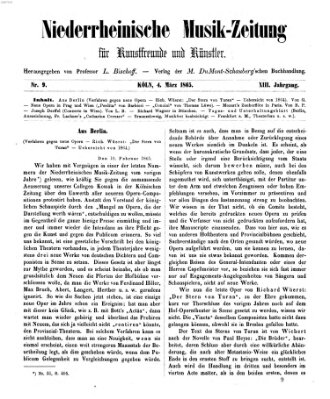 Niederrheinische Musik-Zeitung für Kunstfreunde und Künstler Samstag 4. März 1865