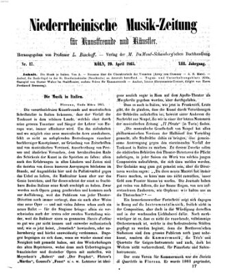 Niederrheinische Musik-Zeitung für Kunstfreunde und Künstler Samstag 29. April 1865