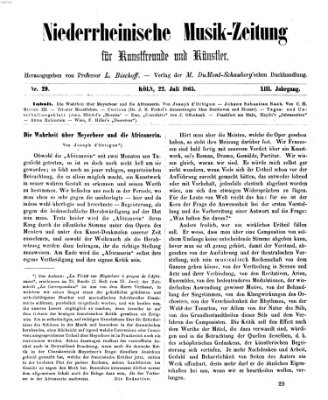 Niederrheinische Musik-Zeitung für Kunstfreunde und Künstler Samstag 22. Juli 1865