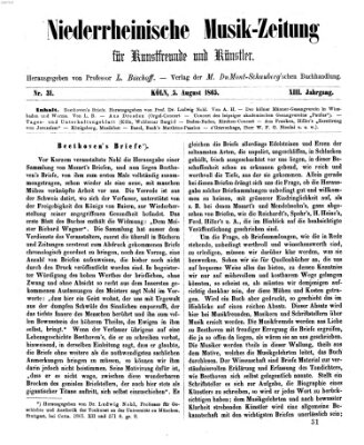 Niederrheinische Musik-Zeitung für Kunstfreunde und Künstler Samstag 5. August 1865