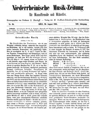 Niederrheinische Musik-Zeitung für Kunstfreunde und Künstler Samstag 26. August 1865