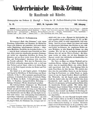 Niederrheinische Musik-Zeitung für Kunstfreunde und Künstler Samstag 16. September 1865