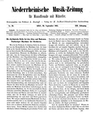 Niederrheinische Musik-Zeitung für Kunstfreunde und Künstler Samstag 23. September 1865