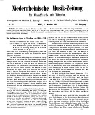 Niederrheinische Musik-Zeitung für Kunstfreunde und Künstler Samstag 21. Oktober 1865