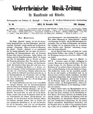 Niederrheinische Musik-Zeitung für Kunstfreunde und Künstler Samstag 16. Dezember 1865