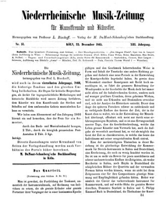 Niederrheinische Musik-Zeitung für Kunstfreunde und Künstler Samstag 23. Dezember 1865