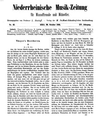 Niederrheinische Musik-Zeitung für Kunstfreunde und Künstler Samstag 20. Oktober 1866