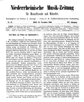 Niederrheinische Musik-Zeitung für Kunstfreunde und Künstler Samstag 24. November 1866