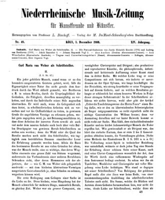 Niederrheinische Musik-Zeitung für Kunstfreunde und Künstler Samstag 1. Dezember 1866