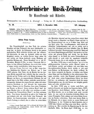 Niederrheinische Musik-Zeitung für Kunstfreunde und Künstler Samstag 8. Dezember 1866