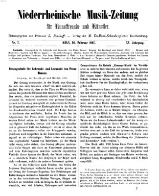 Niederrheinische Musik-Zeitung für Kunstfreunde und Künstler Samstag 16. Februar 1867