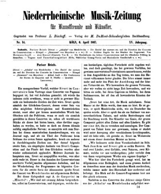 Niederrheinische Musik-Zeitung für Kunstfreunde und Künstler Samstag 6. April 1867