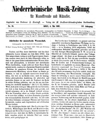 Niederrheinische Musik-Zeitung für Kunstfreunde und Künstler Samstag 4. Mai 1867