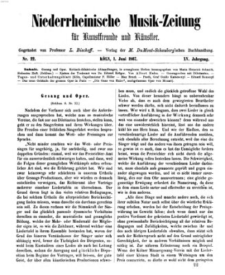 Niederrheinische Musik-Zeitung für Kunstfreunde und Künstler Samstag 1. Juni 1867