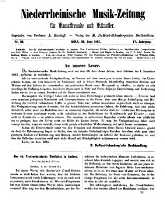 Niederrheinische Musik-Zeitung für Kunstfreunde und Künstler Samstag 29. Juni 1867