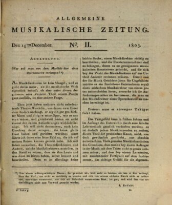 Allgemeine musikalische Zeitung Mittwoch 14. Dezember 1803