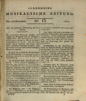 Allgemeine musikalische Zeitung Mittwoch 28. Dezember 1803