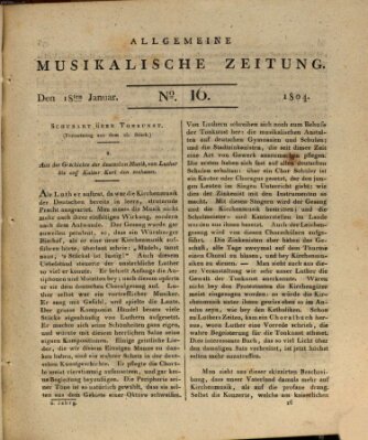 Allgemeine musikalische Zeitung Mittwoch 18. Januar 1804