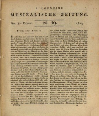 Allgemeine musikalische Zeitung Sonntag 8. Januar 1804