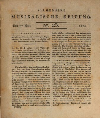 Allgemeine musikalische Zeitung Mittwoch 7. März 1804