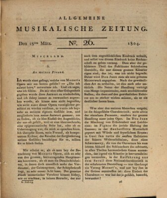 Allgemeine musikalische Zeitung Mittwoch 28. März 1804