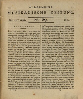 Allgemeine musikalische Zeitung Mittwoch 18. April 1804