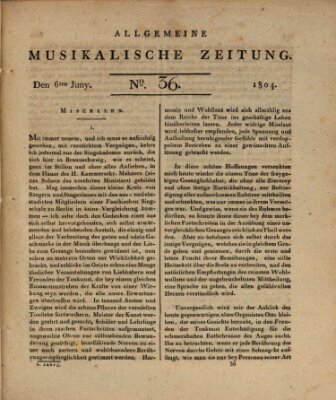 Allgemeine musikalische Zeitung Mittwoch 6. Juni 1804