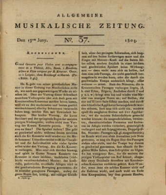 Allgemeine musikalische Zeitung Mittwoch 13. Juni 1804