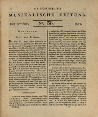 Allgemeine musikalische Zeitung Mittwoch 20. Juni 1804