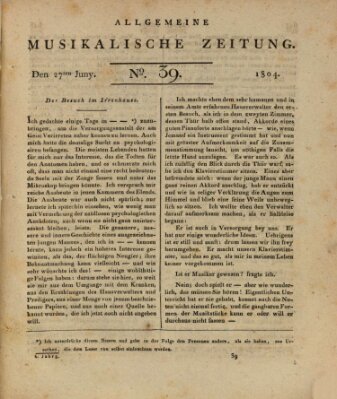 Allgemeine musikalische Zeitung Mittwoch 27. Juni 1804