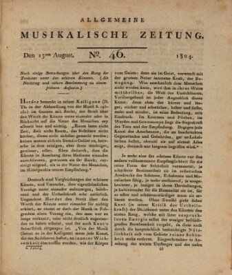 Allgemeine musikalische Zeitung Mittwoch 15. August 1804