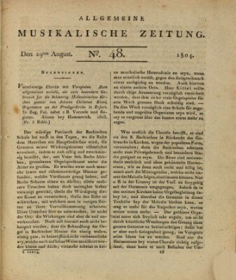 Allgemeine musikalische Zeitung Mittwoch 29. August 1804