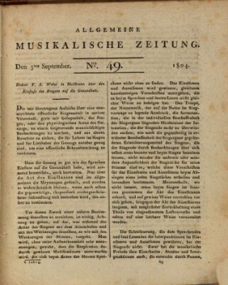 Allgemeine musikalische Zeitung Mittwoch 5. September 1804