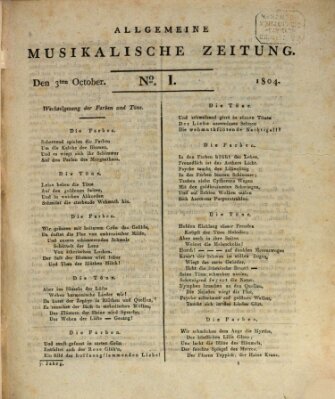 Allgemeine musikalische Zeitung Mittwoch 3. Oktober 1804