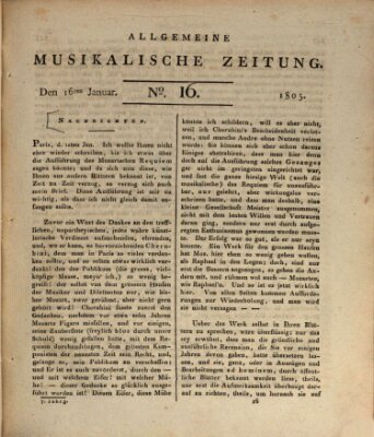 Allgemeine musikalische Zeitung Mittwoch 16. Januar 1805