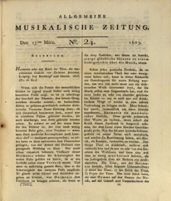 Allgemeine musikalische Zeitung Mittwoch 13. März 1805