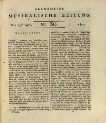 Allgemeine musikalische Zeitung Mittwoch 24. April 1805