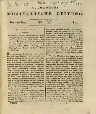 Allgemeine musikalische Zeitung Mittwoch 12. Juni 1805